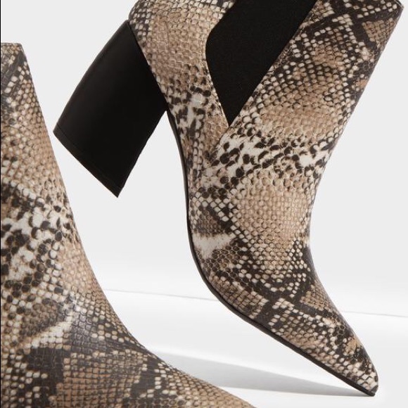 Shoes | Beige Brown Snake Pointed Toe Booties | Poshmark